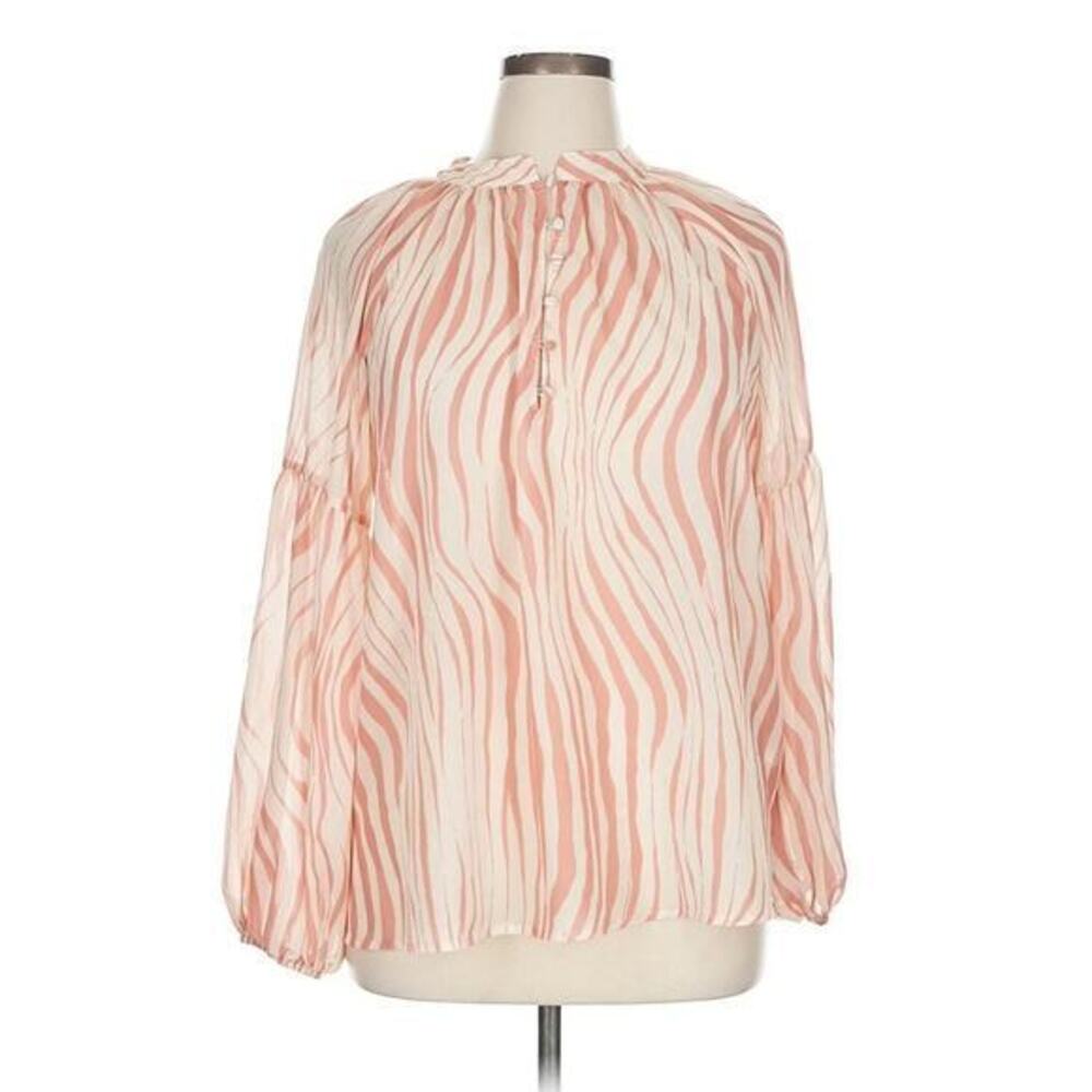 Eloquii Women's Top Blouse Balloon Long Sleeve Beige Pink Sheer plus size 18
